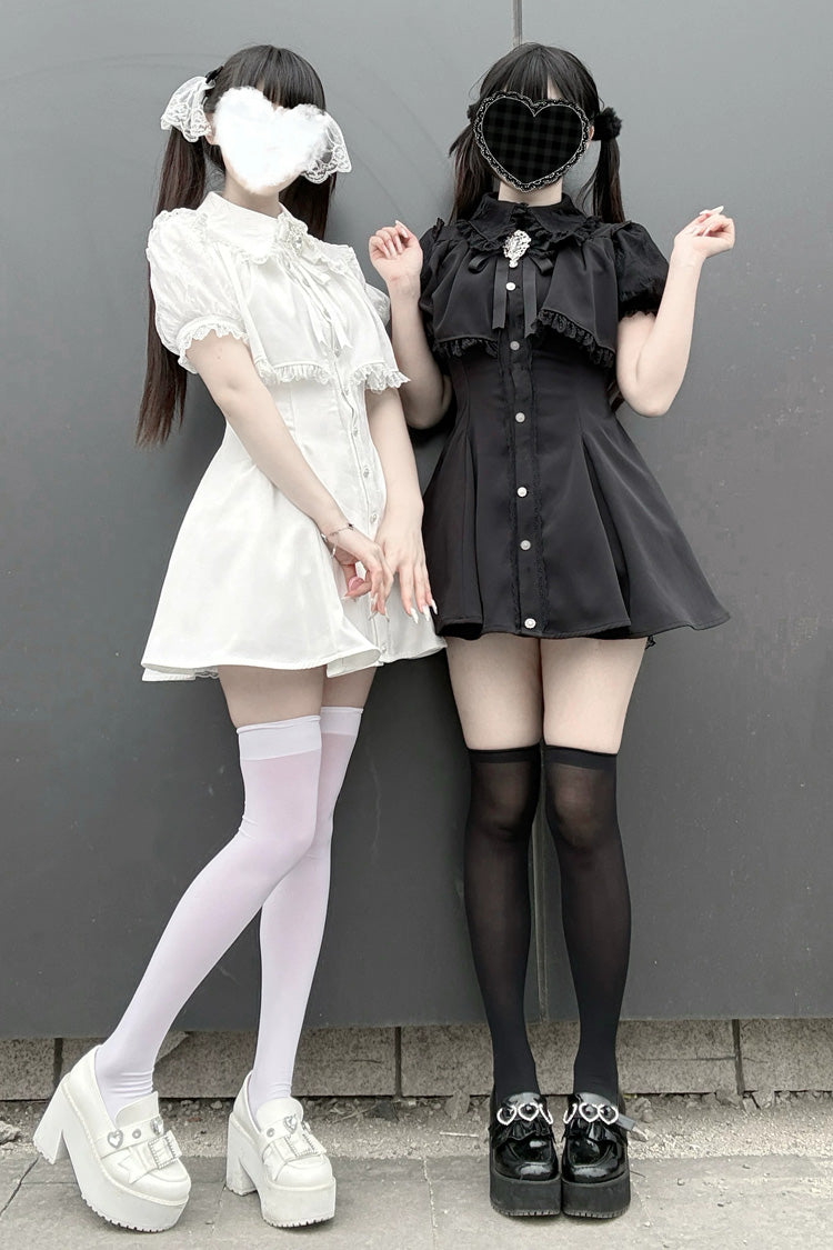 Lapel Collar Lace Short Sleeve Jirai Dress in Three Shades
