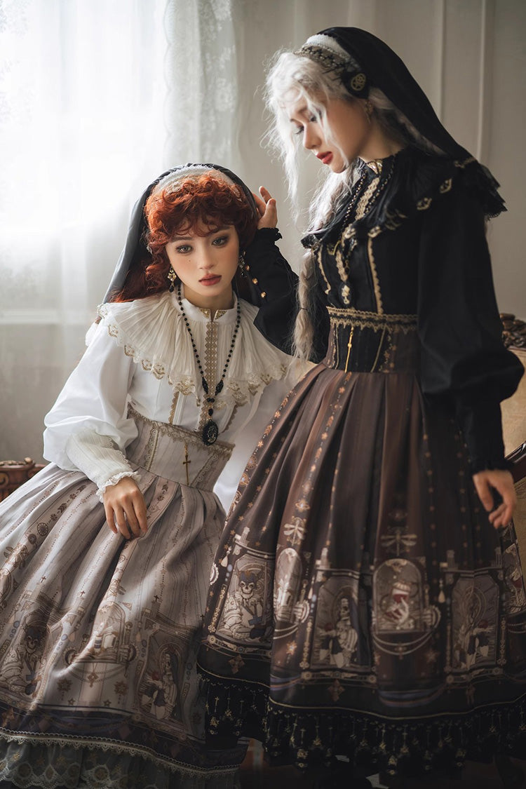 Elegant Ruffled Lolita Skirt with Demon Hunting Print