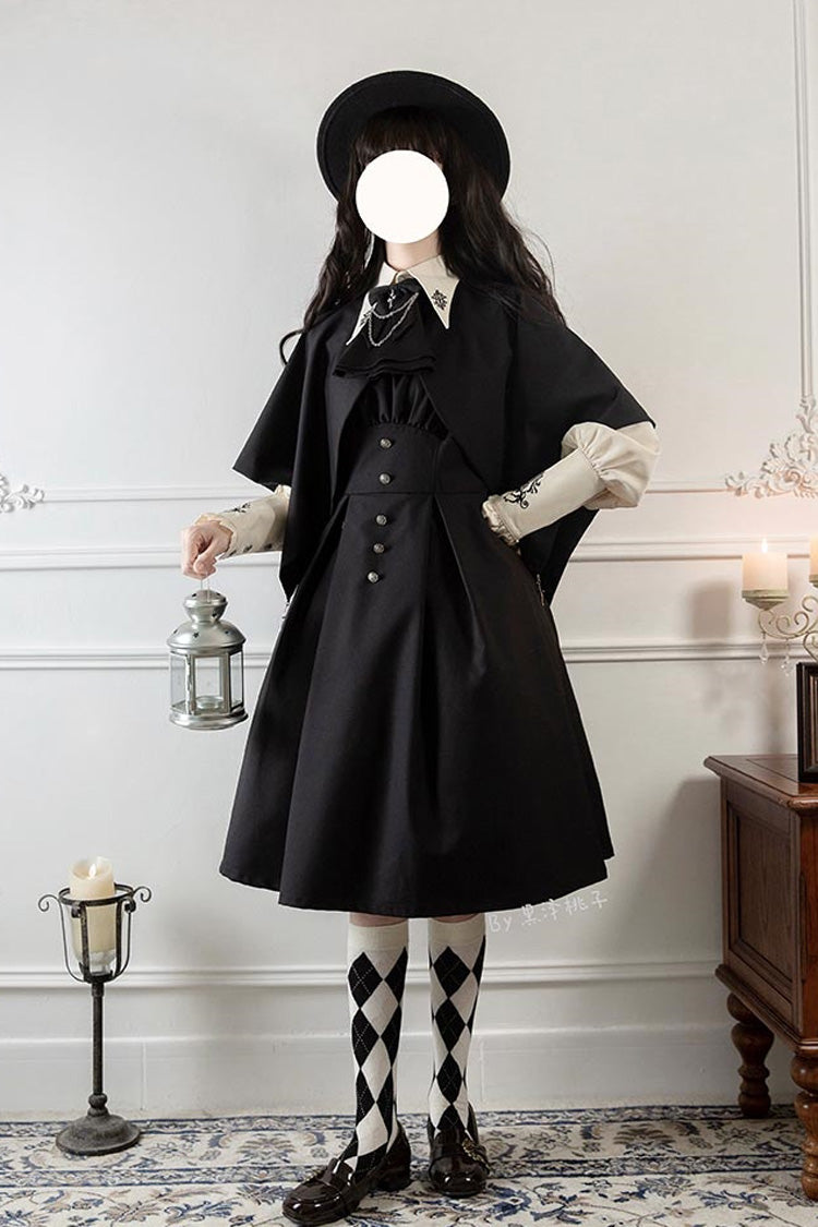 Gothic Lolita Dress with Metal Buttons and Raven Magic Theme
