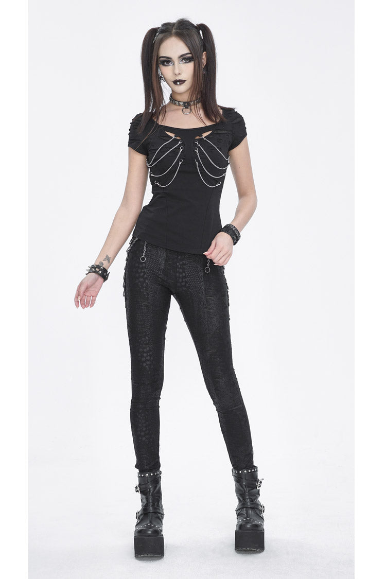 Steampunk Distressed Tee with Cutout Details for Women