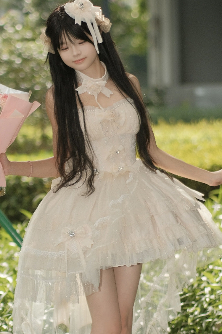 Ivory Galaxy-Printed Sweet Tube Top Dress with Ruffles