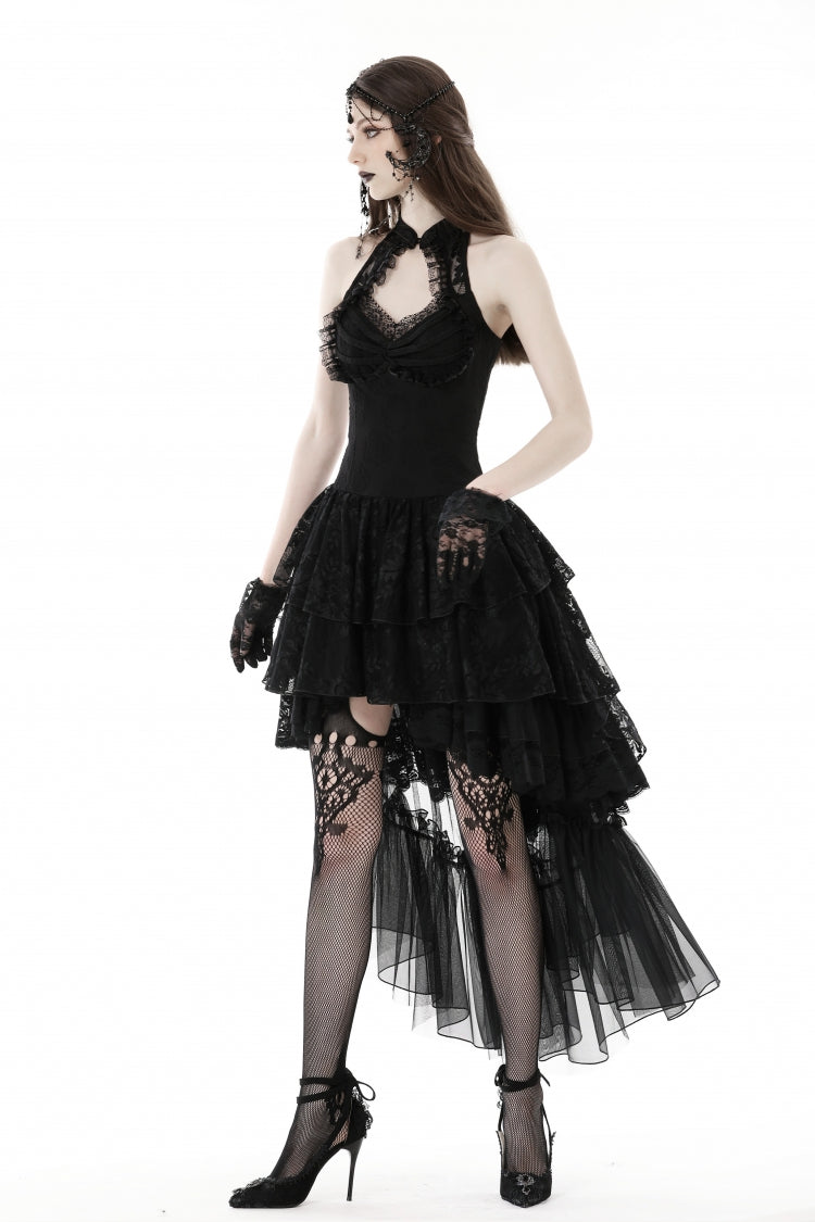 Off Shoulder Halterneck Lace Irregular High Low Multi-Layered Gothic Dress