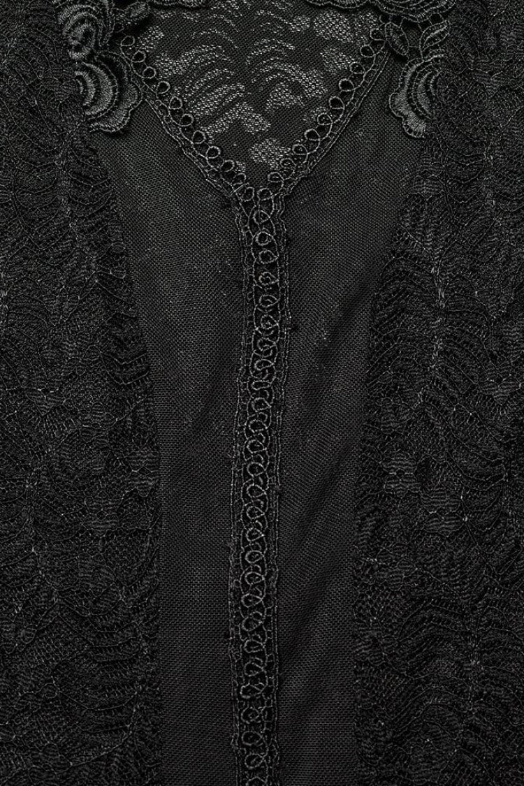 Raven Stand-Collar Long-Sleeve Lace Sheer Print Gothic Blouse for Women