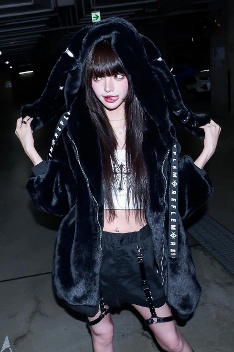 Black Rabbit Ears Hooded Punk Coat