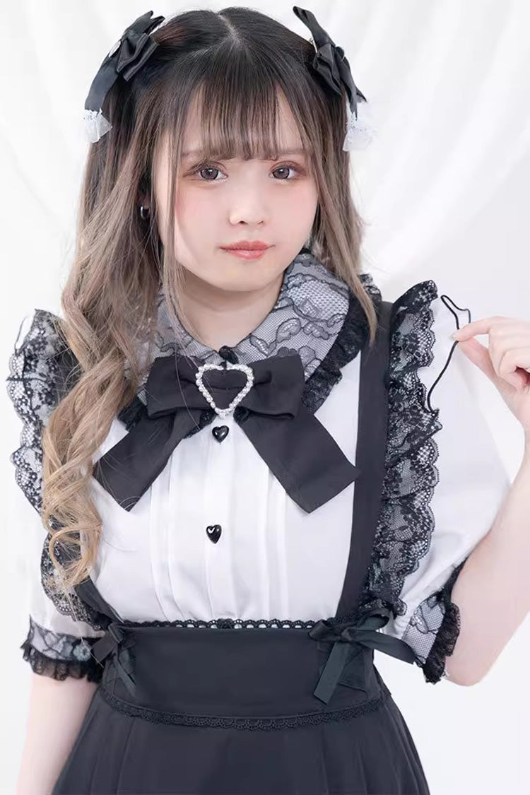 Japanese Lolita Blouse with Doll Collar, Short Sleeves, and Bow, 4 Colors