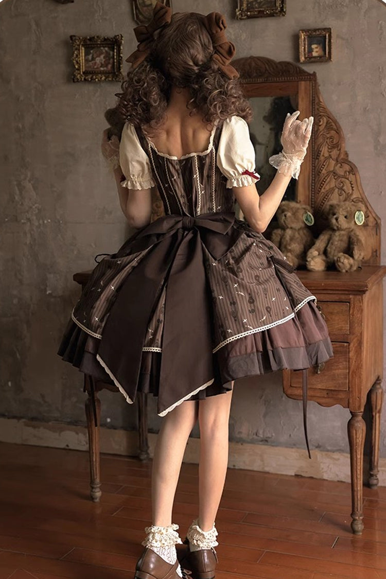 Brown Print Bow Sweet Elegant Princess Dress - Hot Air Balloon