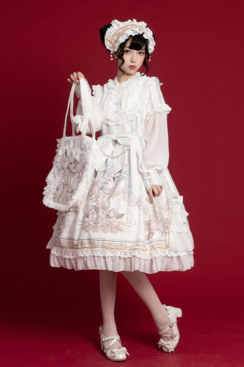 Classic Lolita OP Dress - Ruffled Collar, Long Sleeve, Print
