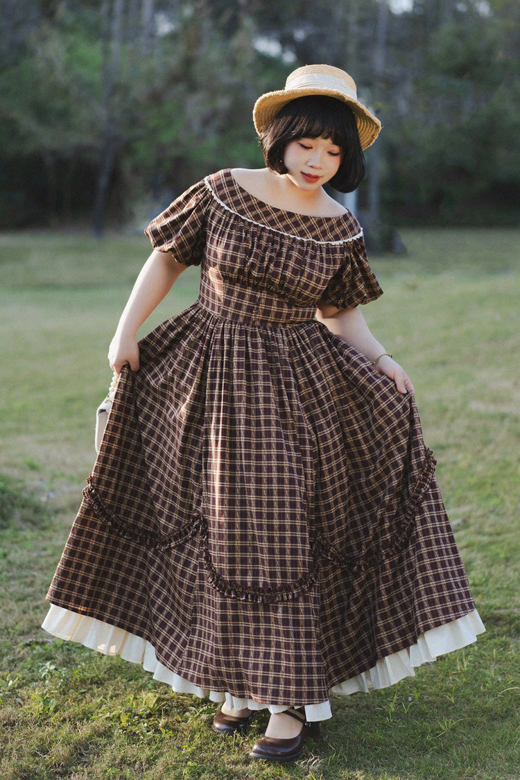 Crimson Forest Picnic Boatneck Tee-Frill Hem Vintage Elegant Lolita Gown