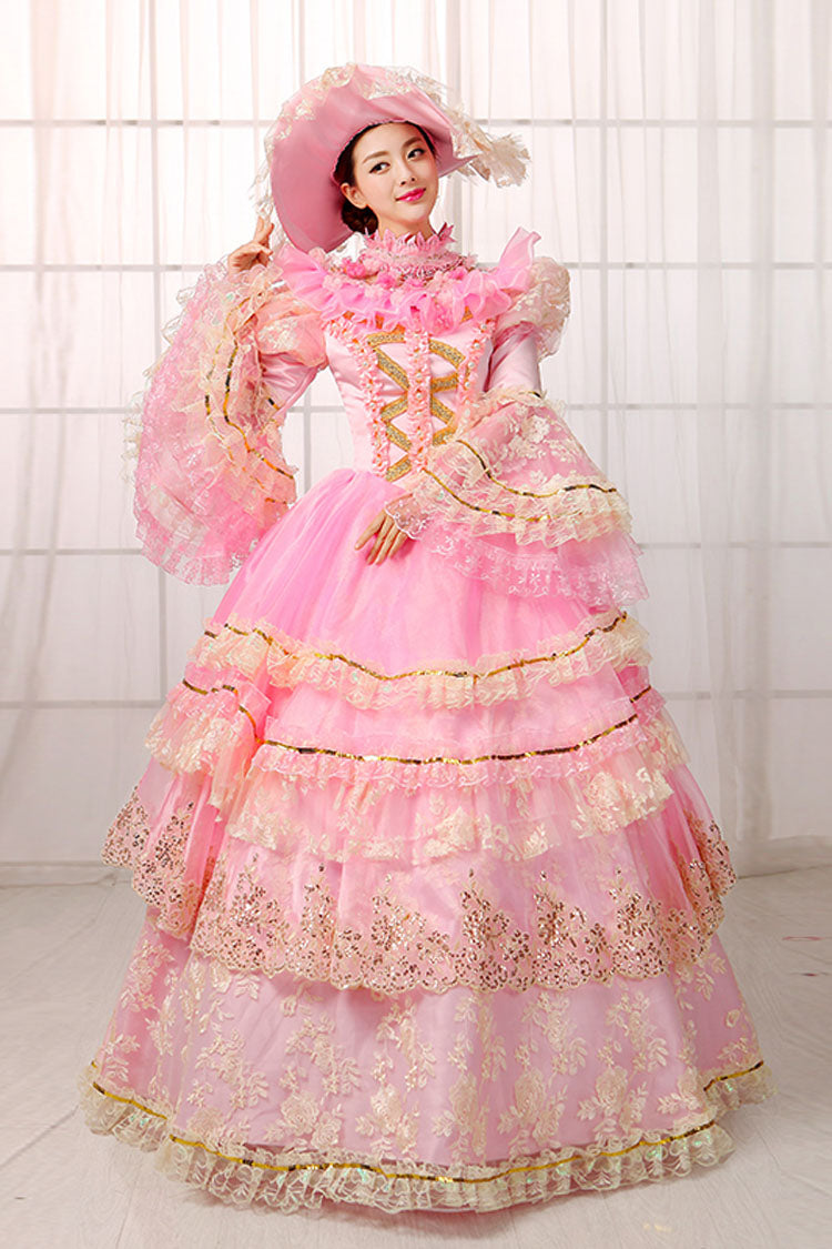Rose Trumpet Sleeves High Waist Cutout Embroidery Print Multi-Layer Victorian Lolita Ball Gown