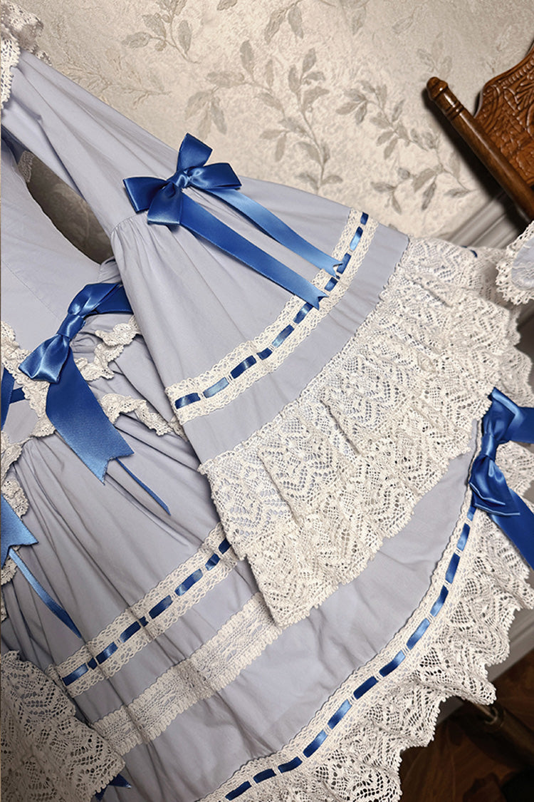 Blue/White Rabbit Sleeping Doll Long Trumpet Sleeves Ruffle Ribbon Lace Girly Lolita Dress