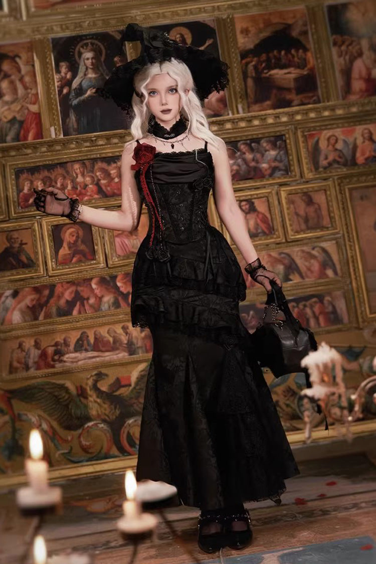 Black Multi-Layer Jacquard Ruffled Witch Gothic Skirt - Letters & Poems · Twilight