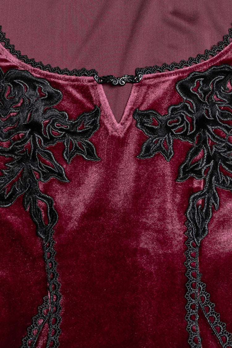 Crimson Floral Stitched Lace Gothic Evening Gown