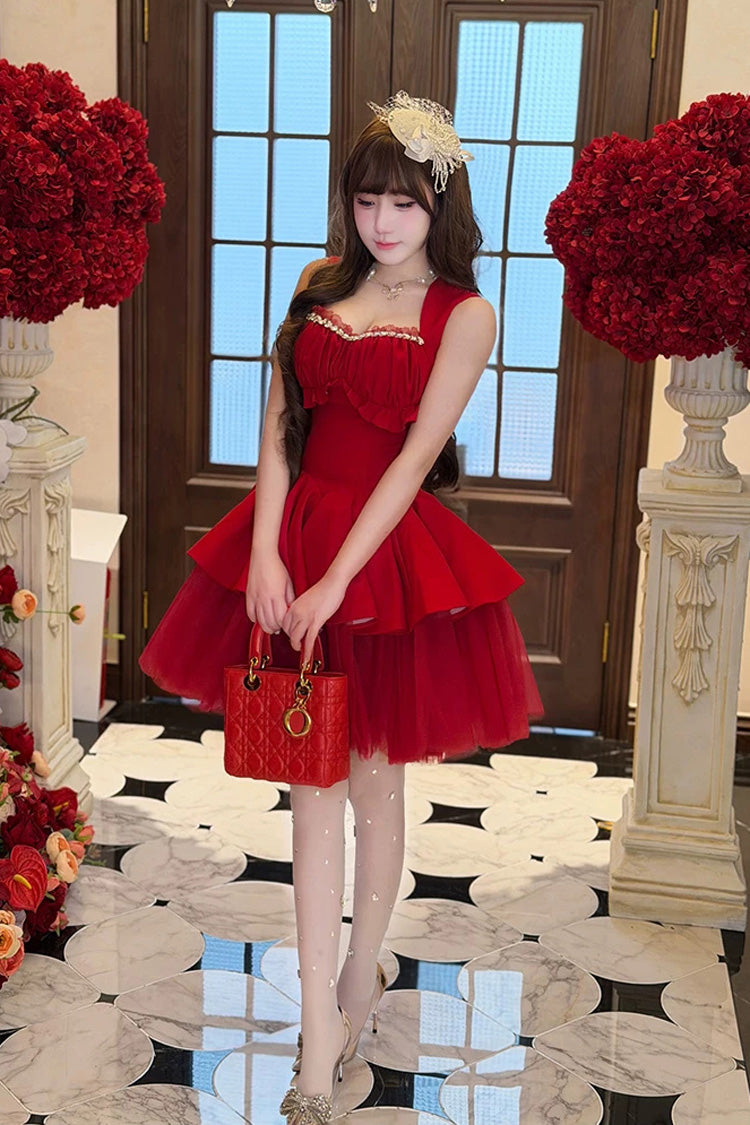 Square Collar Ballet Lolita Dress - Romantic Rose