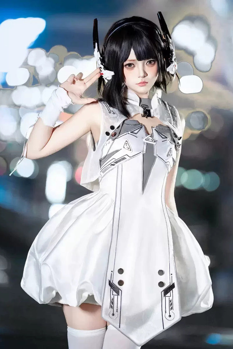 Ivory Printed Sci-Fi Techwear Punk JSK Dress Set - Tech Light Realm