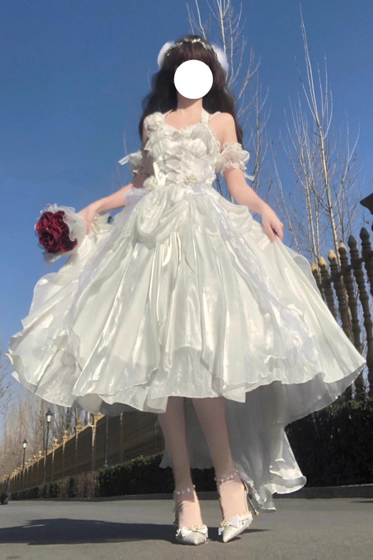 Ivory Elegant JSK with Halter Neck and Ruffle Bow - Cindy Rose