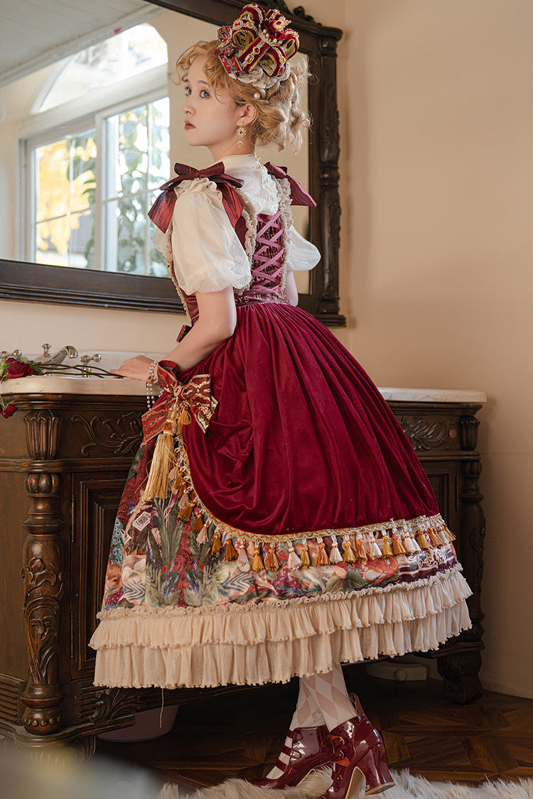 Red Kaleidoscope of Dreams Sleeveless Double-Layer Print Embroidery Bow Classic Vintage Gorgeous Jumper