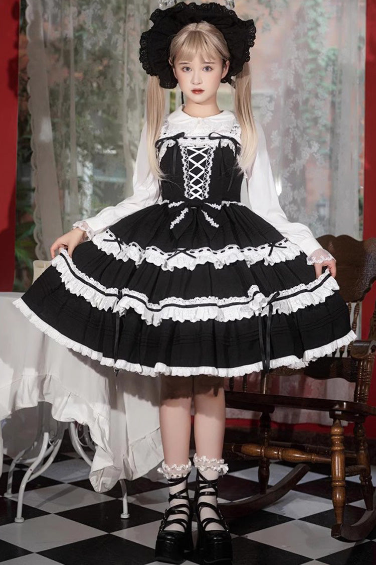 White/Black Sleeveless Bowknot Multi-Layer Gothic Lolita Jsk Dress
