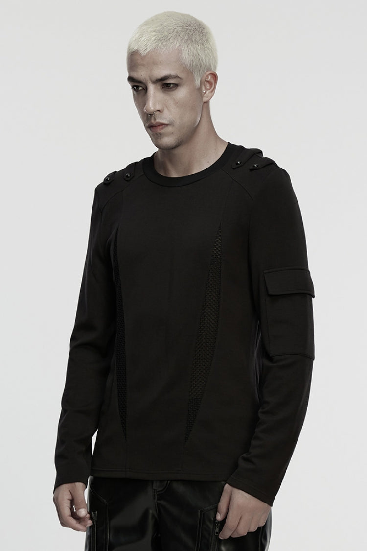 Coal Crewneck Long-Sleeve Cutout Mesh Punk Shirt for Men