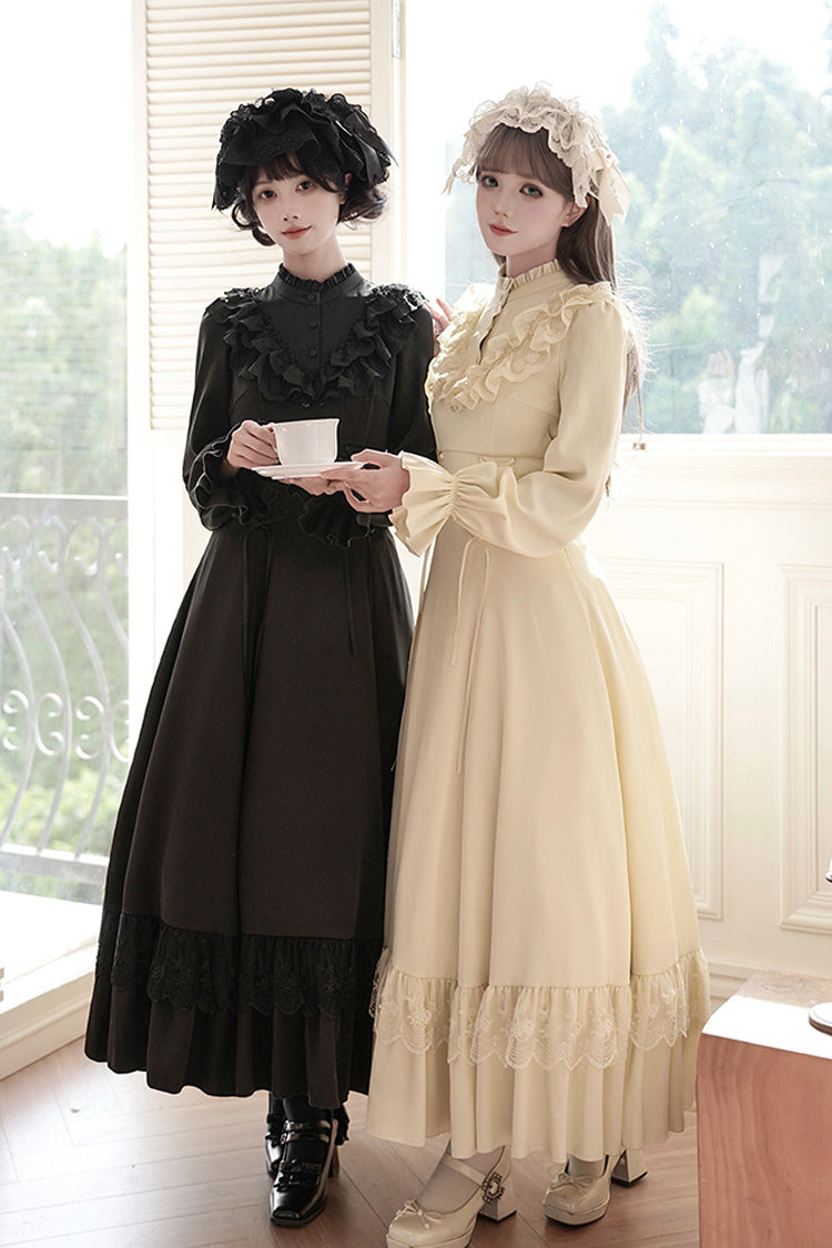 Letters Poems Day Night Stand Collar Long Sleeves Ruffle Bowknot Lace-Up Gothic Lolita Dress