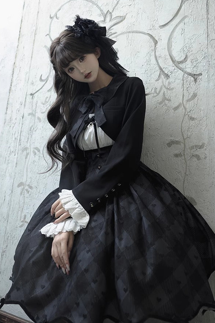 Black Short Sleeve Plaid Print Sweet Elegant Princess Dress Short - Swan