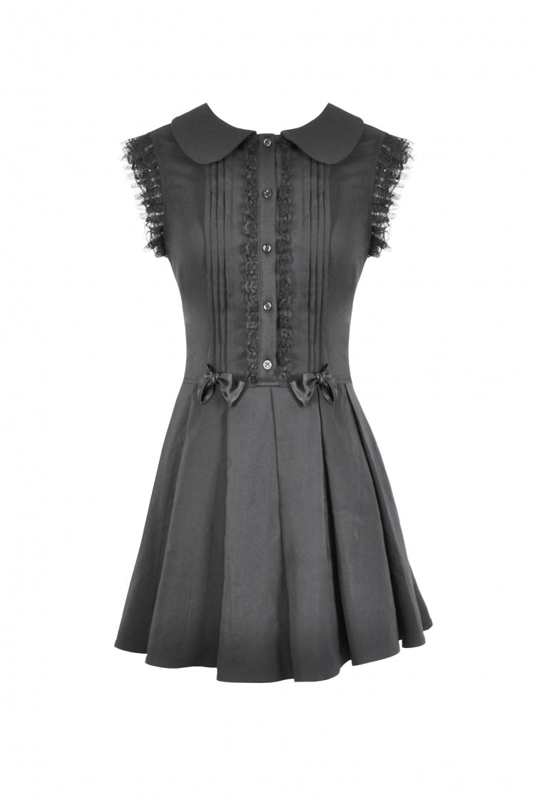 Peter Pan Collar Sleeveless Bowknot Pleated Gothic Graduation Dress