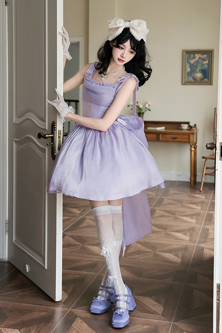 Foamy Sea Violet Sleeveless Ruffle Bowknot Fishbone Lolita JSK - Foamy Sea