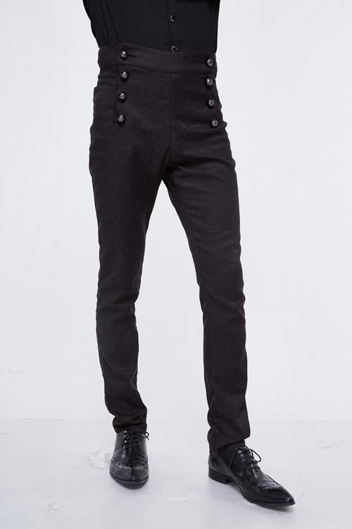 Gothic Wedding Jacquard Trousers with High Waist, Slim Fit
