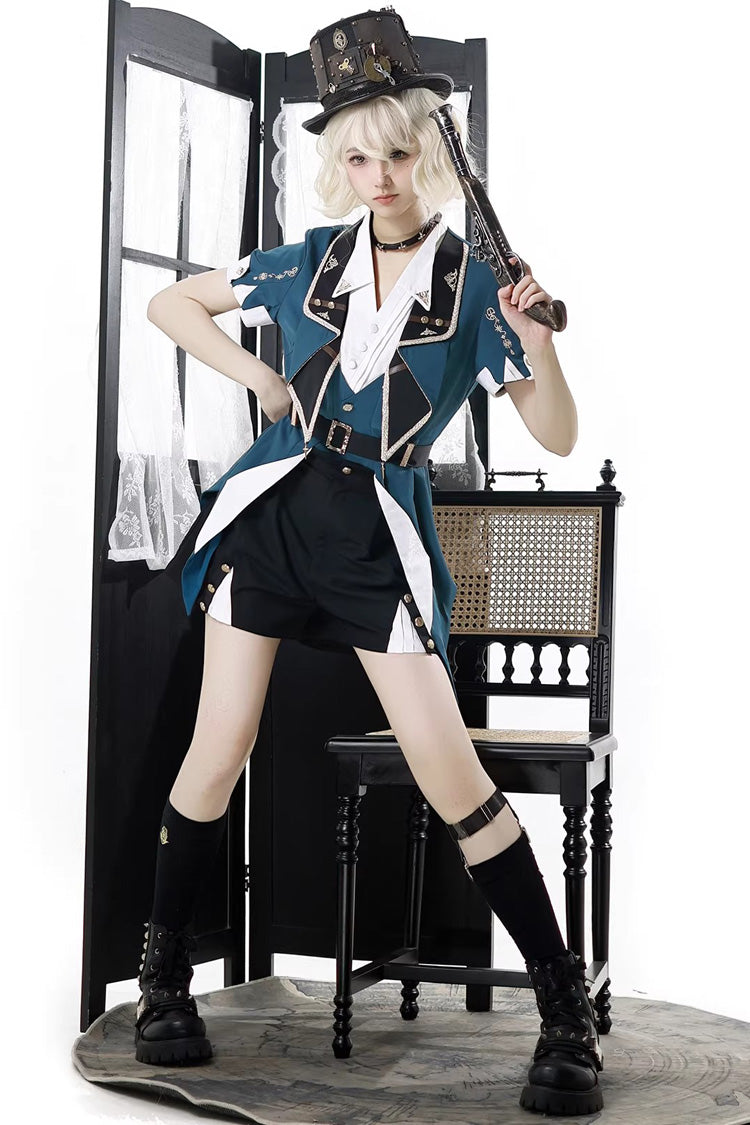 Square Collar Embroidered Studded College Prince Ouji Set
