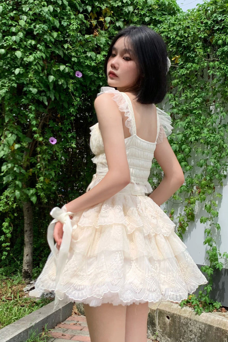 Ivory Triple-Layer Sweet Skirt with Bow - Tidal
