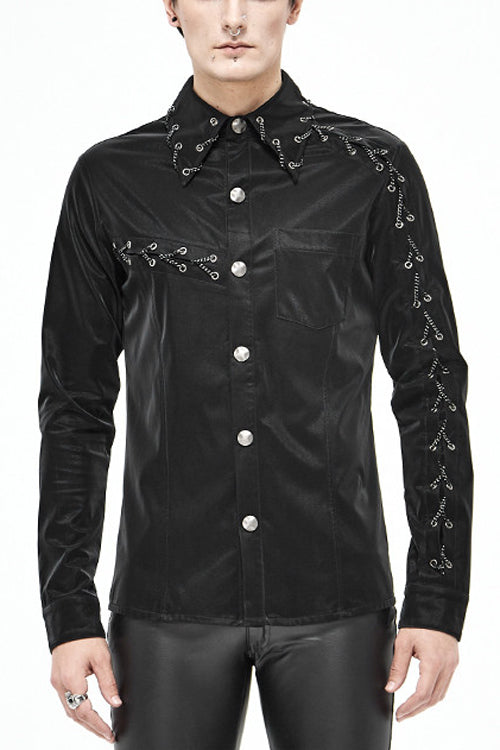 Men's Punk Drawstring Blouse in Charcoal Black