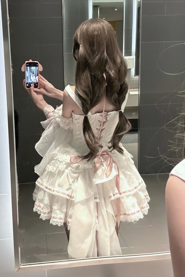 Ivory Detachable Trumpet Sleeve Bow Lace Sweet Coord
