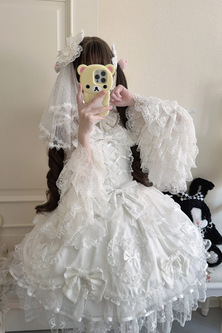 Ivory Sleeveless Embroidered Lace-Up JSK Dress - Sweetheart