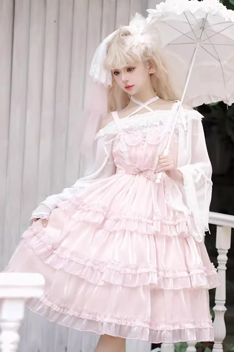 Blush Sheer Layered Ruffle Bow Elegant Lolita Gown