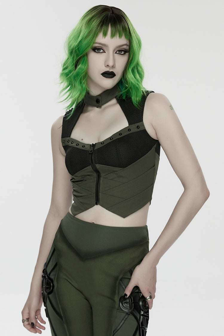 Cut-Out Studded Mechanical Sleeveless Punk Tank