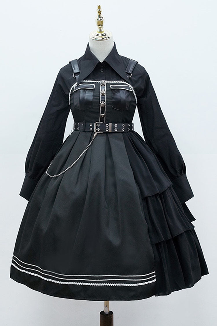 Military-Inspired PU Gothic Lolita JSK with Rivets & Epaulettes