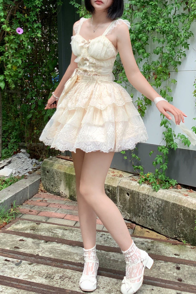Ivory Triple-Layer Sweet Skirt with Bow - Tidal