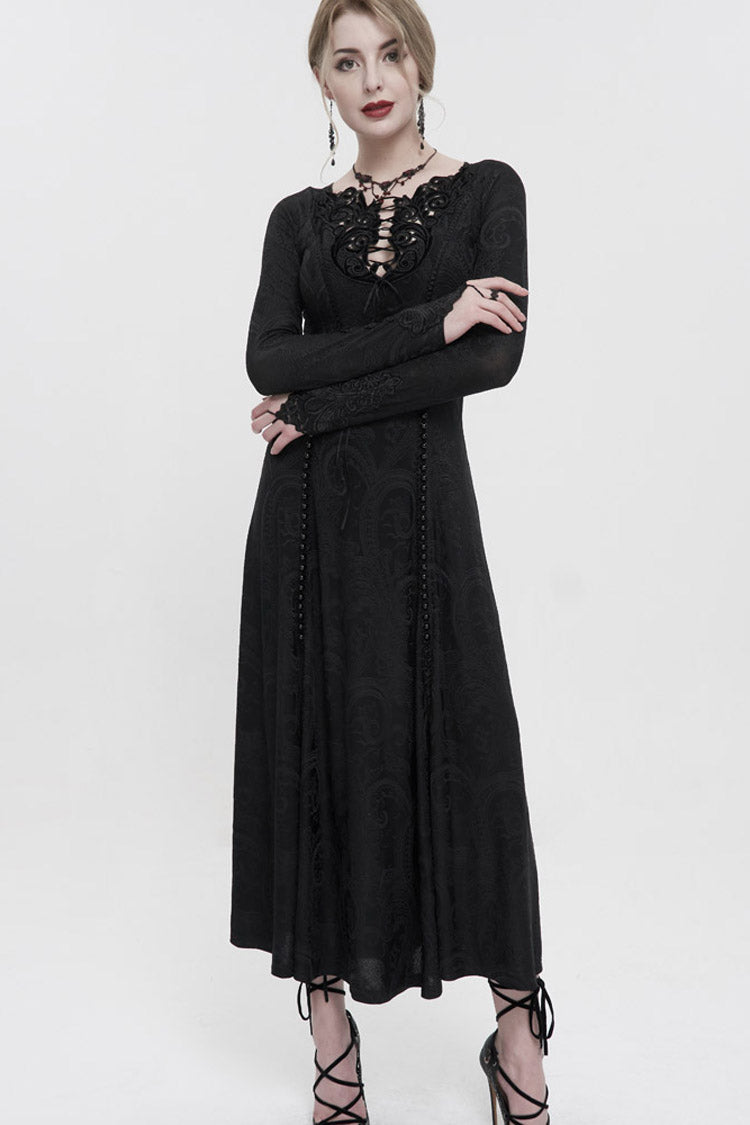Long Knit Symmetrical Applique Chest String Gothic Dress