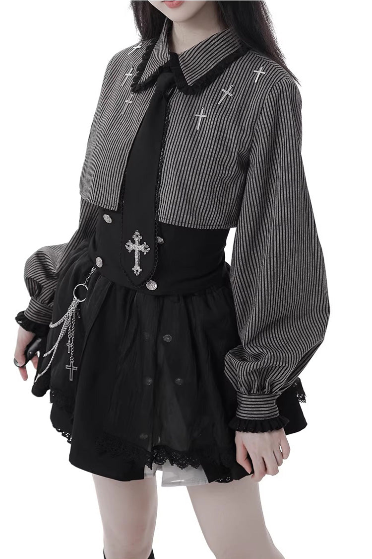 Hymn of the Cross Gothic Ruffled Asymmetric Chain Skirt Set - Black