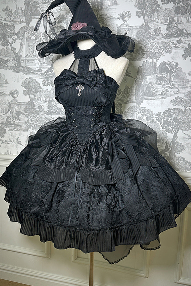 Halterneck Ruffle Bow Gothic Lolita Dress with Drawstring, Mystery Doll Theme, 4 Colors