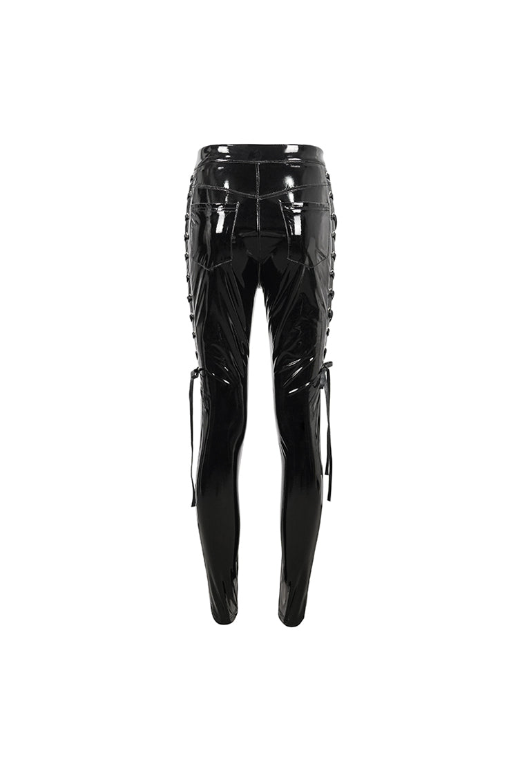 Vinyl Side Cutout Lace-Up Punk Pants for Women