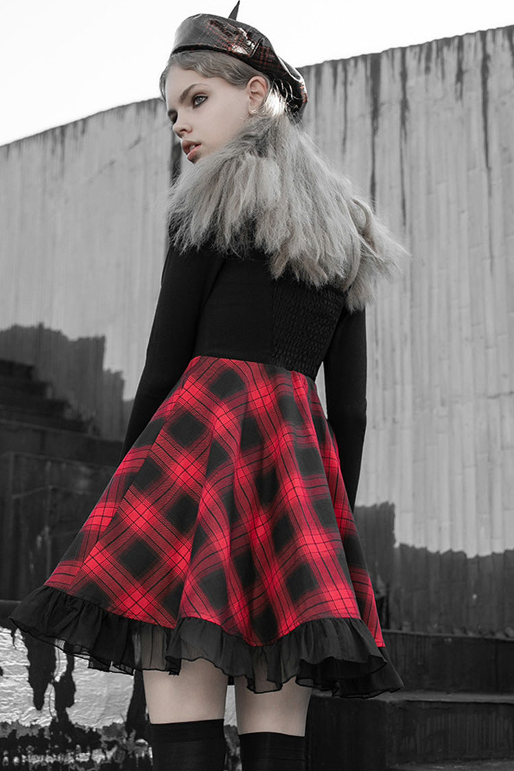 Lattice Plaid Stitching Binding Steam Punk Strap Dress