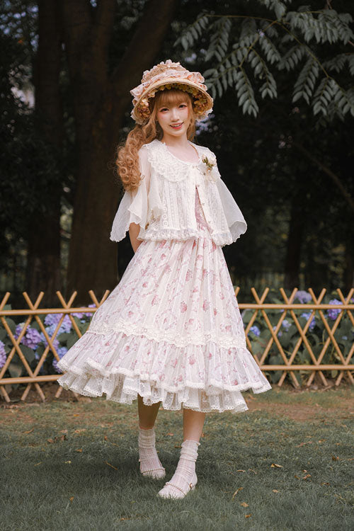 Blush Rose Print Layered Ruffled Sweet Lolita JSK Dress