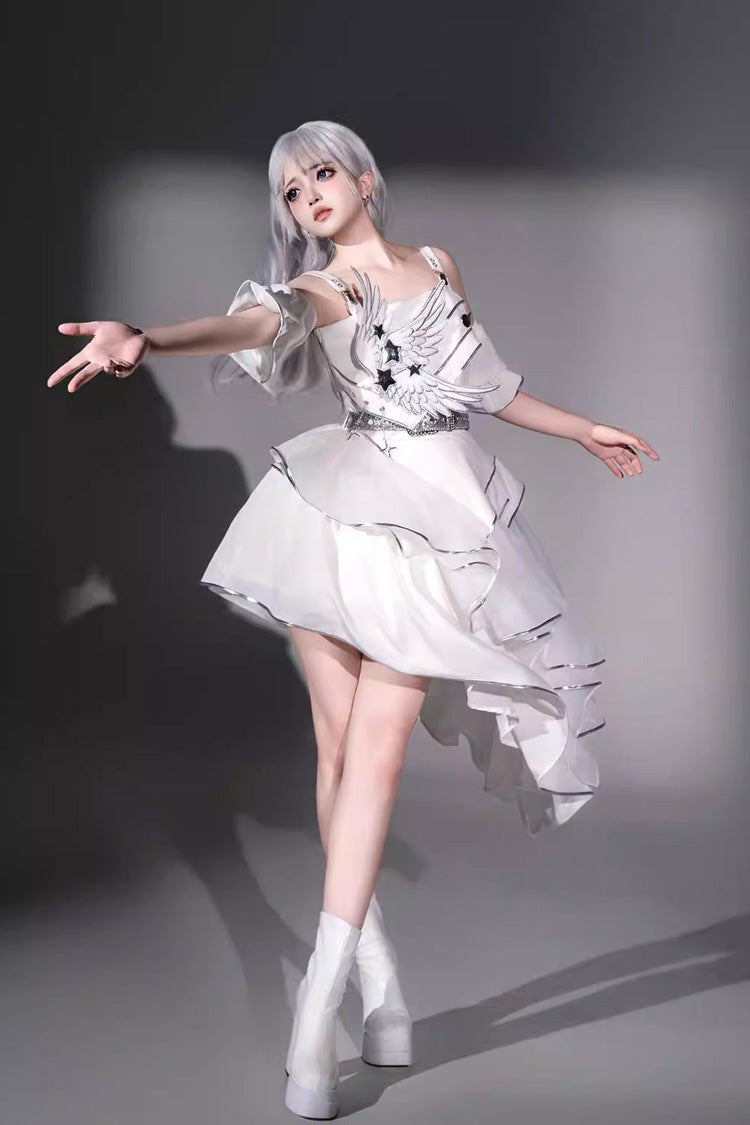 Ivory Asymmetric Collar Punk JSK Dress Set - Silver Wings