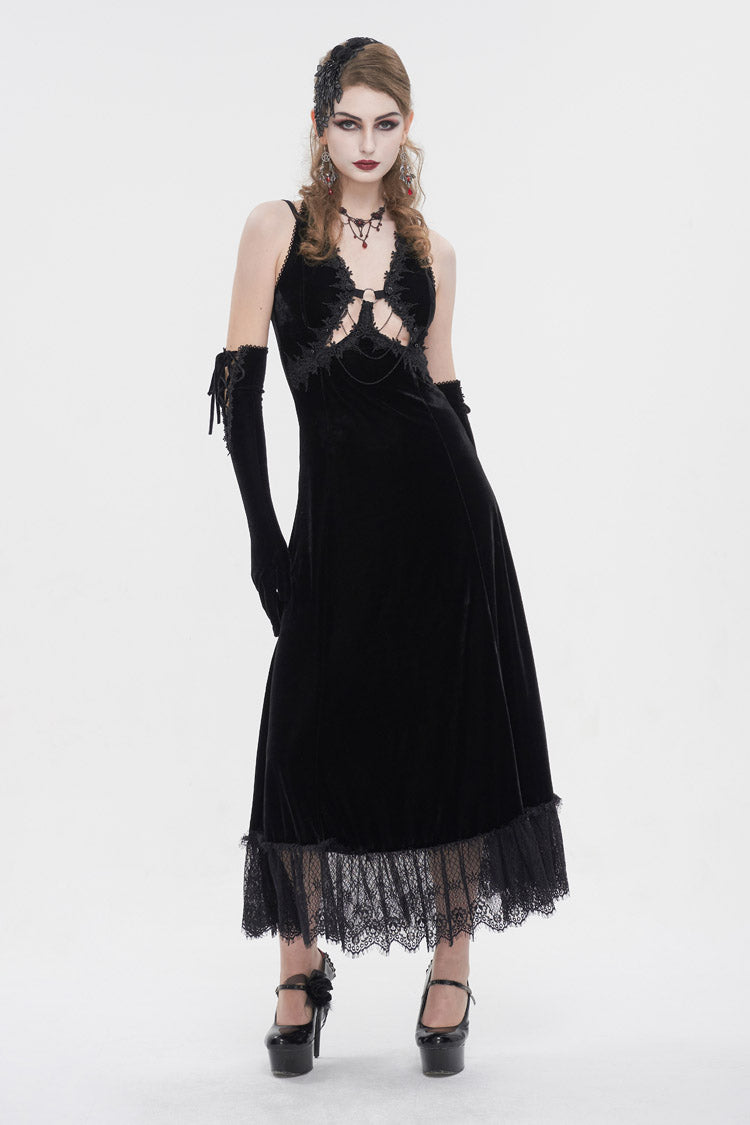 Lace Hem Slip Long Gothic Dress for Women with Lace-Up