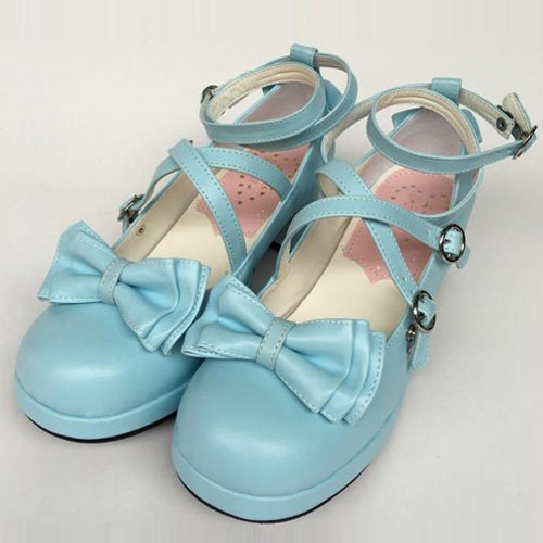 Azure Bow Circular Buckle Sweet Lolita Shoes