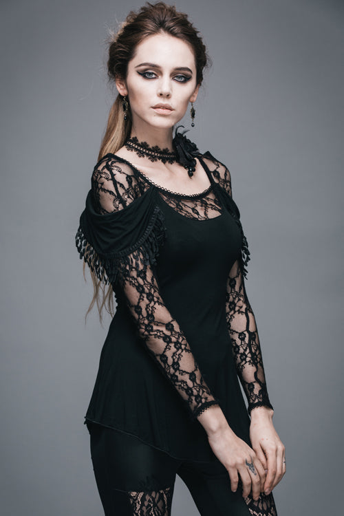 Gothic Rose Lace Long Sleeve Modal Tee for Women