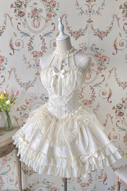 Ivory Off-Shoulder Sleeveless Ruffled Sweet Lolita Tiered Gown