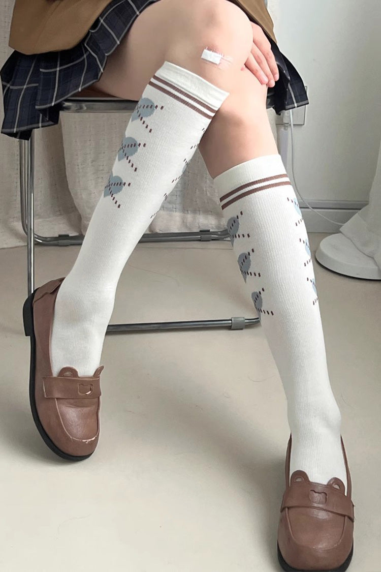 Adorable Pearl-Printed Knee-Length Lolita Hosiery in Four Shades