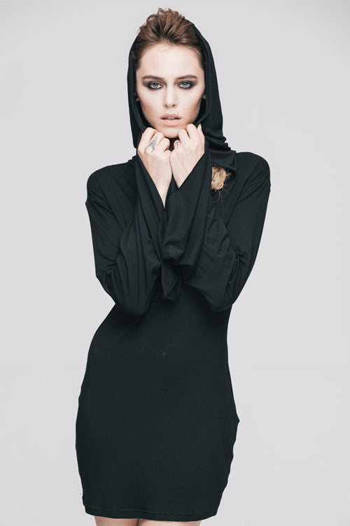 Flared Sleeve Hooded Knit Punk Dress