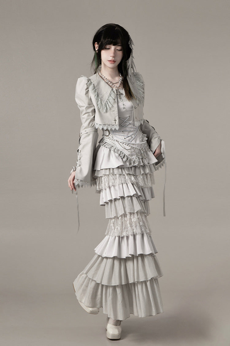 Bionic Doll Square Collar Gothic Lolita Corset Set with Fishtail Skirt, Multi-Layer Ruffles